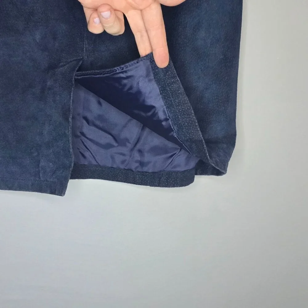 90's Navy Blue Suede Midi Skirt, Size 4